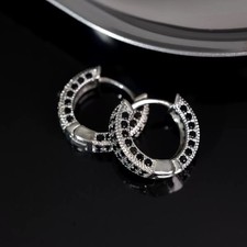 Men Earring Sliver Black Stones Ideal Gift For Christmas