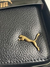 New Puma Sport Designer Mens Logo Bi Fold Wallet Flip Out ID Faux Leather Black