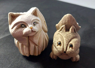 Artesania Rinconada Cat & Squirrel Figurine Set - Retired Signed Ceramic Uruguay