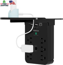 Wall Outlet Extender - Surge Protector 6 AC Outlets Multi Plug Outlet with Shelf