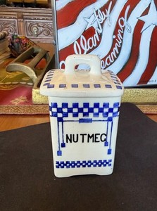 Vintage Czech Blue Checkerboard Nutmeg  Spice Jar