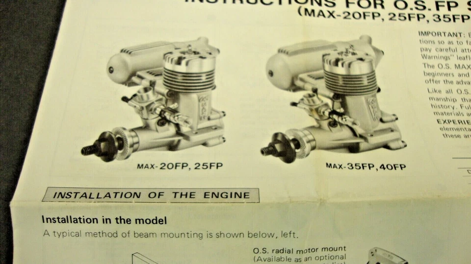 Vintage Instruction Sheet O.S. FP Series Model Plane Engines AS PICTURED - Image 3 of 4