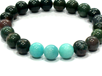 Amazonite With Agate Round Ball Smooth 8 mm Gemstone Beads 7''Inch 1 Bracelet AG