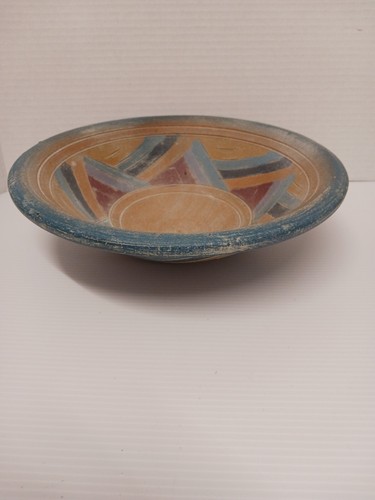Ciotola vintage in terracotta design azteco con fondo tondo argilla rosso turchese - Foto 10 di 15
