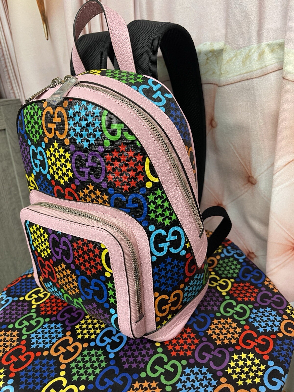 GUCCI Pink Psychedelic GG Supreme Monogram Canvas Backpack Bag image 4