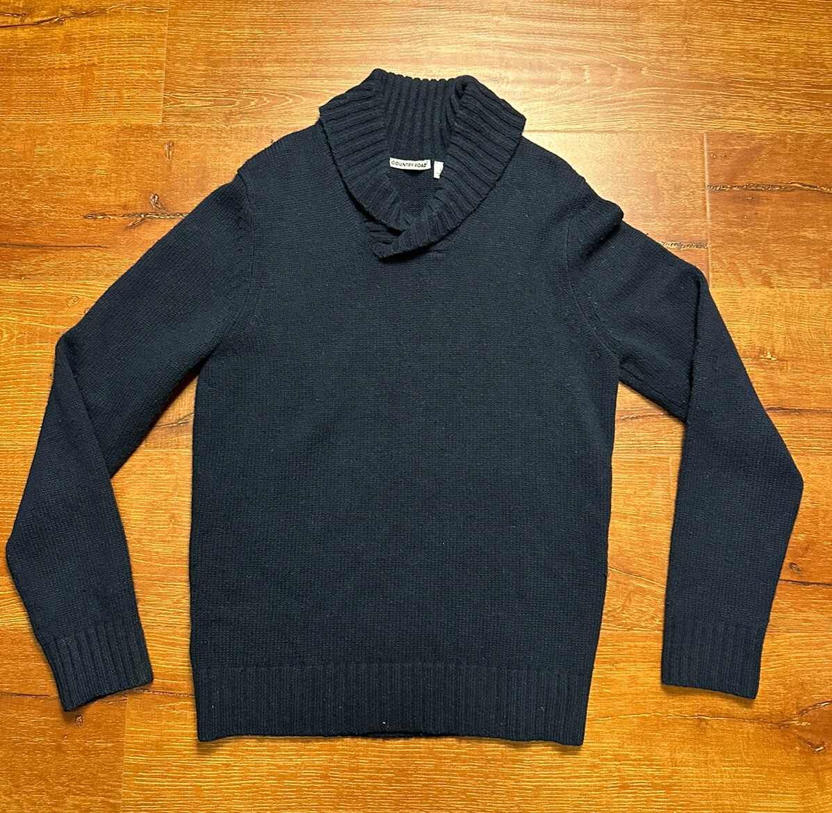 Vintage Country Road Sweater Mens S Black 100% Wool Cowl Neck Pullover  Luxury