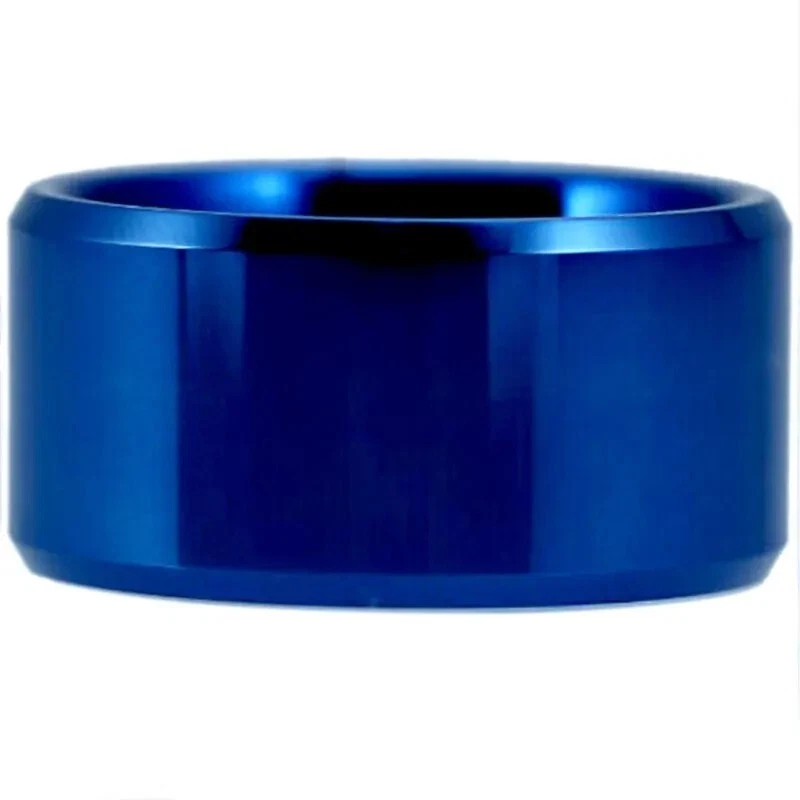 Anillo de carburo de tungsteno bisel color azul de 12 mm para hombre y mujer anillo de ajuste cómodo Foto 2 de 4