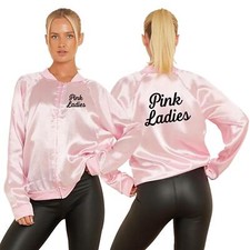 Women's Pink Ladies Jacket Retro 50s Style Fancy Satin Grease Film Costume 