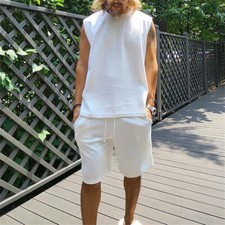 Men Summer Outfit 2-Piece Set Short Sleeve Shirt and Shorts Sweatsuit Set