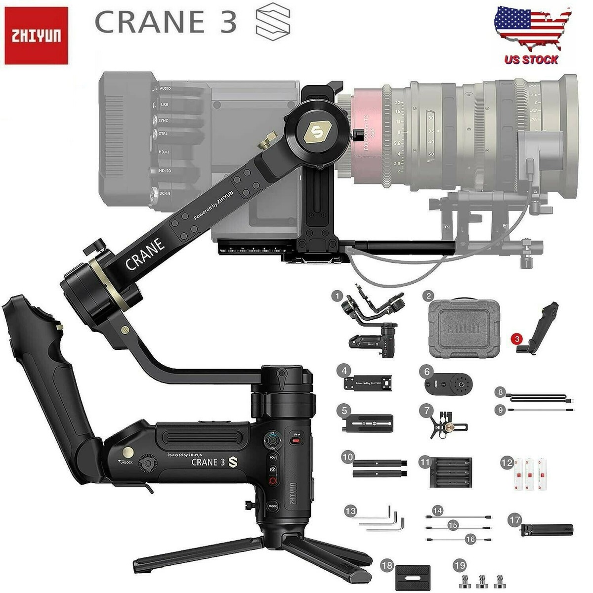 Zhiyun Crane 3S 3 Axis Handheld Gimbal Stabilizer For DSRL w 