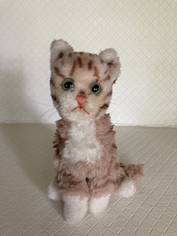 Vintage Steiff Tan Striped Cat Green Glass Eyes Rare!  Circa 1950’s