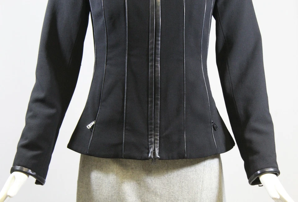 Chaqueta Blazer Ralph Lauren Etiqueta Negra Lana Cremallera Frontal Cuero Cordero Borde Italia 2 Foto 3 de 4