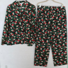 Charter Club Women's Flannel Pajama Set M Green Red Winter Christmas 100 Cotton