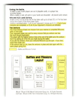 1995 Marvel Over Power Mutants Unite Fantasy Card QUICK REFERENCE CARD
