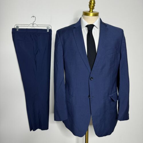 Costume homme bleu massif coupe régulière laine 44R 38W - Photo 1 sur 19