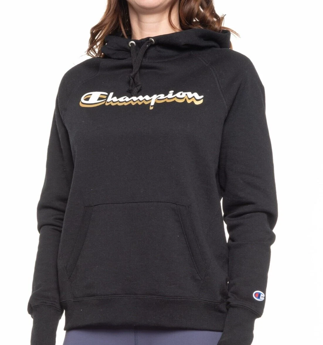 OFF WHITE Felpa con cappuccio donna Champion Powerblend in pile nuova con etichetta (C1)