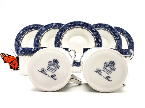 Aynsley Englisch Blau Nebel Doppel Normal Demitasse Knochen China Espresso Box Set - Bild 14 von 24