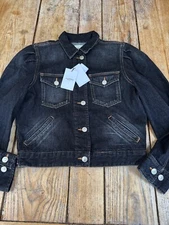 NEW! ISABEL MARANT ÉTOILE "Bolinea" Washed Black Grey Denim  Jeans JACKET 34 XS