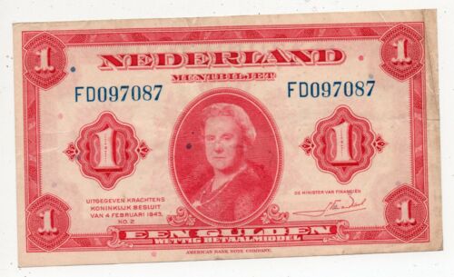 1 Gulden Hollande - Een Gulden - Nederland Muntbiljet - Dutch - - Année 1943 - Photo 1/2