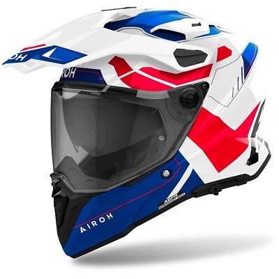 CASCO MOTO INTEGRALE FIBRA DUAL AIROH COMMANDER 2 REVEAL BLU RED GLOSS TG XXL