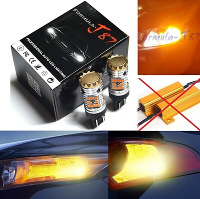 Hyper Flash Free LED Light 7443 Amber Two Bulbs Front Turn Signal Replacement OE