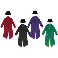 Kids Boys Jacket Roleplay Costume Halloween Tailcoat Circus Ringmaster Hat