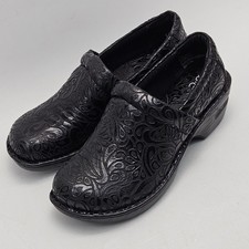 B.O.C. Peggy Black Leather Paisley Embossed Clogs Mules BC3630 Womens Size 10W