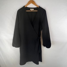 Madewell Women's Wrap Dress Size Large Long Puffy Sleeve in Black
