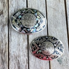 Alpaca Abalone Belt Buckle Set Southwestern Oval Buckles