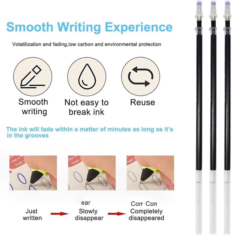 Magic Grooved Writing Practice Pen,Disappearing Ink Magic Pen for Grooved Handwr