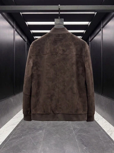 Zegna Men's Suede Stand Collar Jacket Brown image 3
