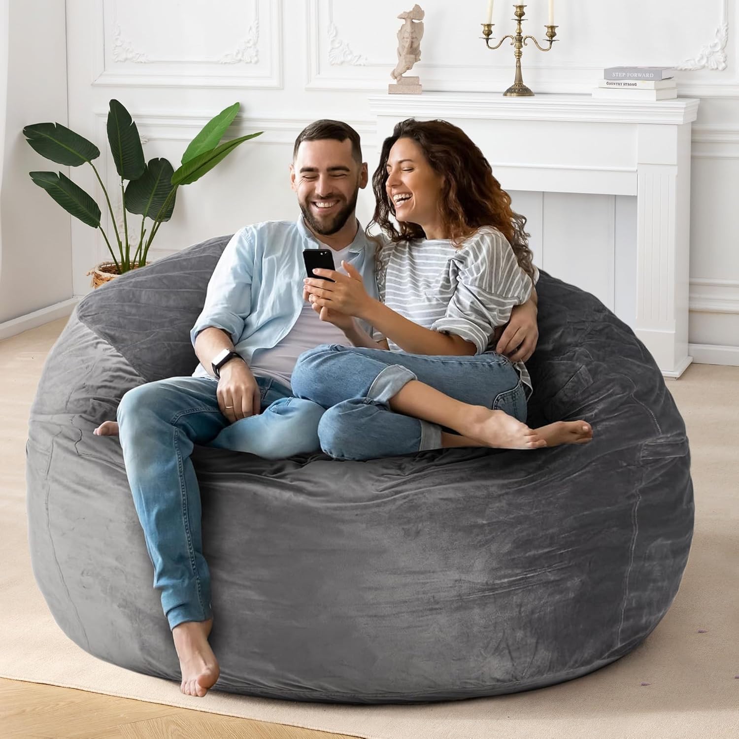 Giant 5ft Memory Foam Bean Bag Chair, Microfiber Cover, Silver Grey