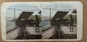 Wartime Stereo Card "MACHINE GUN / RAPID FIRE GUN" On Boat, Early 1900s?