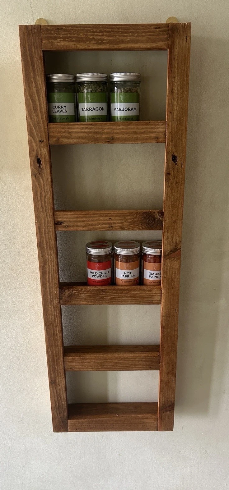 Narrow rustic Herb spice rack wall mounted 5 Tier Solid Reclaimed Wood Organiser
Opens in a new wind