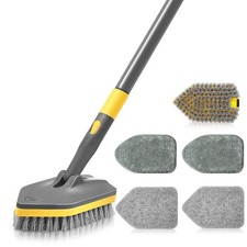 Extendable 3-in-1 Shower Scrubber Brush with Long Handle for Bathroom Cleaning