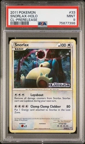 Pokemon Call of Legends 33/95 Snorlax Holo CL Prerelease PSA 9