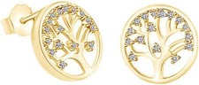 Round Cut Simulated Diamond Tree of Life Stud Earrings 14K Yellow Gold Plated