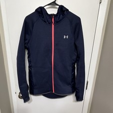 Under Armour ColdGear Women's Hooded Swacket Full Zip Fleece Jacket Navy Pink M