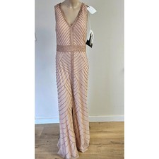Adrianna Papell Beaded Sheer Pink Formal Gown Old Money Glam Prom Holiday NYE 10
