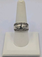 Vtg Sterling Silver Hammered Middle Swirl Bead/Ball Borders 925 Ring - Sz 8.75