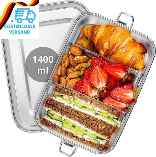 Joyfair Brotdose Mit FäChern, 1400Ml Edelstahl Bento Box Mit 2 Abnehmbar FäChern-image