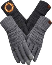 REACH STAR 2 Pairs Winter Gloves for Women, Touch One Size, Black dark Grey