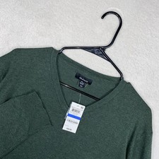 ALFANI V-Neck Sweater Men  s XL Green Knit Pullover Professional Preppy Academia
