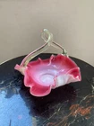 Antique Victorian Pink & Milk  Glass Basket or Brides Basket Dish