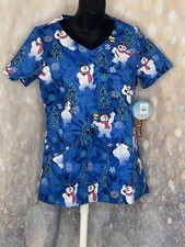 Tooniforms Frosty The Snowman Scrubs V Neck Top Sz XXS