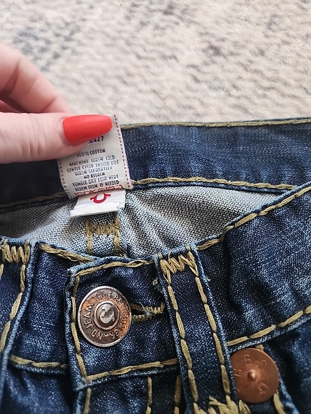 True Religion Joey Super T Jeans Size 29×36 Blue jeans thick stitch Men's  thumbnail 9