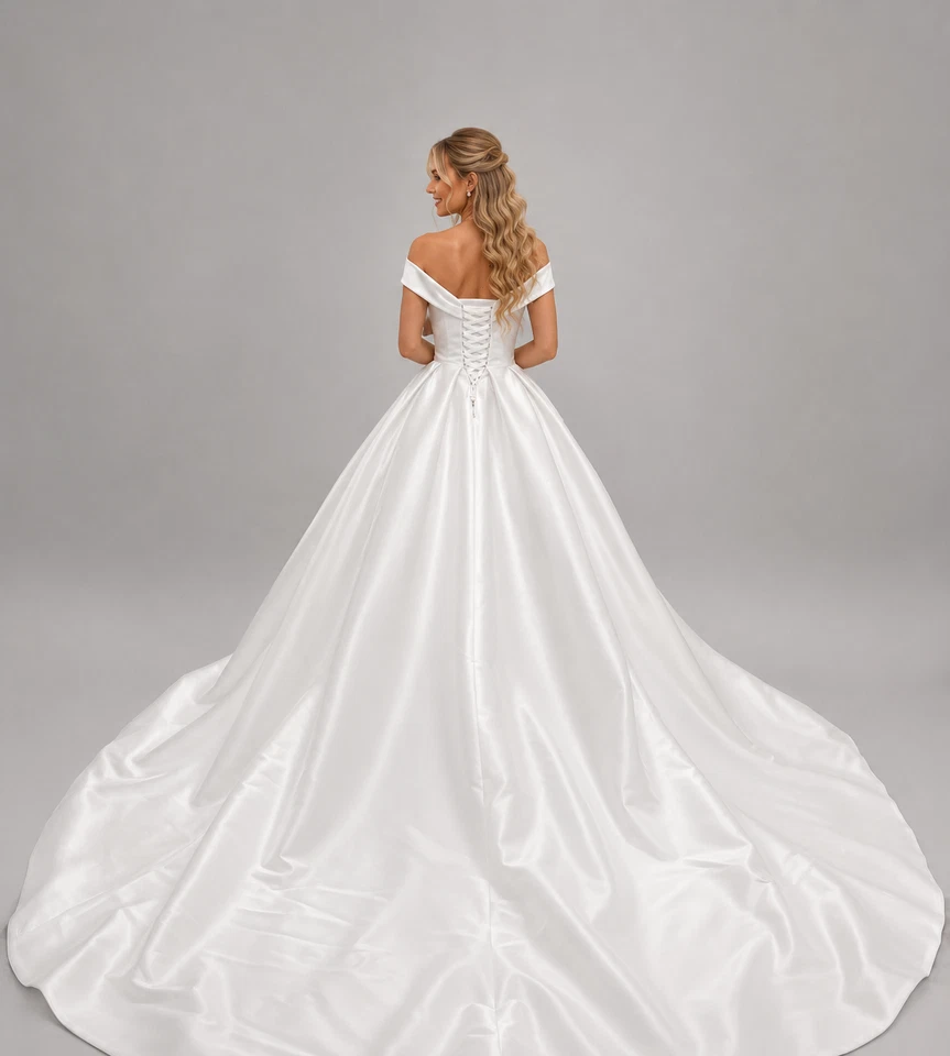 HBH Brautmode I Einzelstück Brautkleid A-LinieClean Satin Reißverschluß Gr.38,46 - Bild 2 von 2