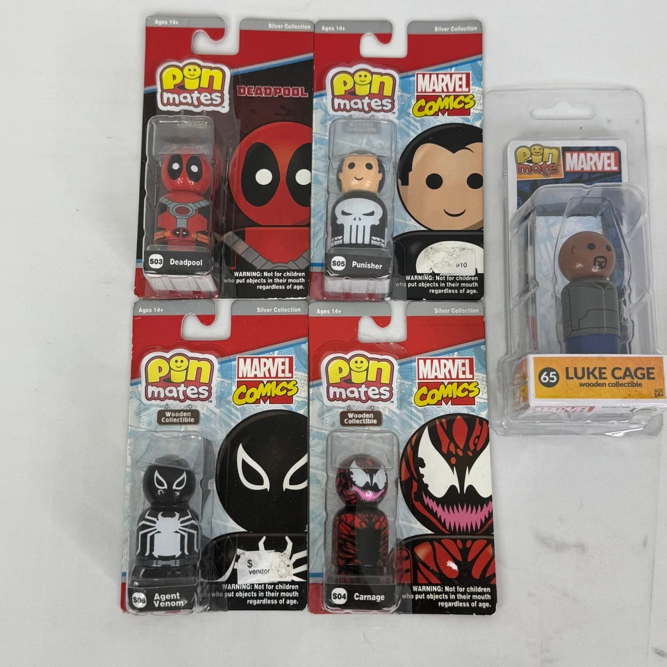Marvel Pin Mates CARNAGE Luke Cage Deadpool Punisher Venom Madera Coleccionables Foto 2 de 4