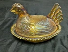 Vintage Indiana Glass Amber Carnival Hen On Nest Iridescent 7” Perfect