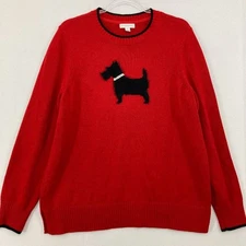 Charter Club size XL Red Black Crew Neck Dog Print Long Sleeve Casual Sweater
